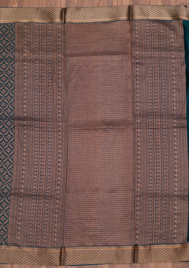 Peacock Blue Zariwork Pure Silk Saree