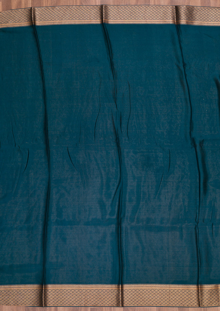 Peacock Blue Zariwork Pure Silk Saree