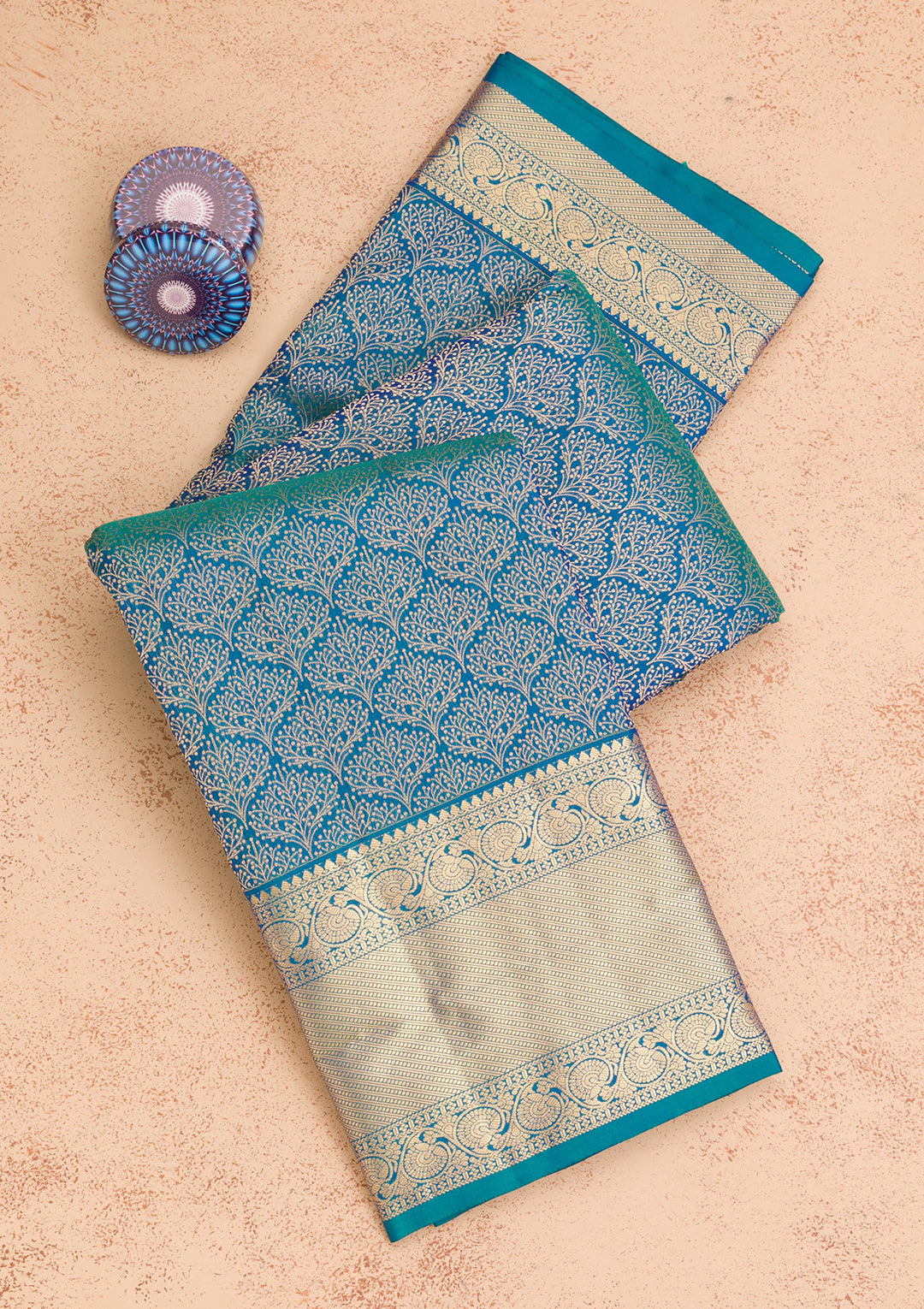 Peacock Blue Zariwork Pure Silk Saree