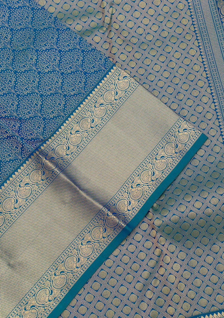 Peacock Blue Zariwork Pure Silk Saree