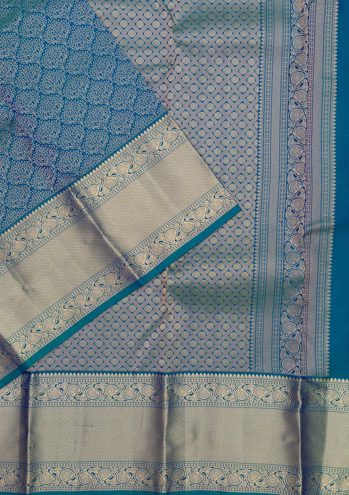Peacock Blue Zariwork Pure Silk Saree