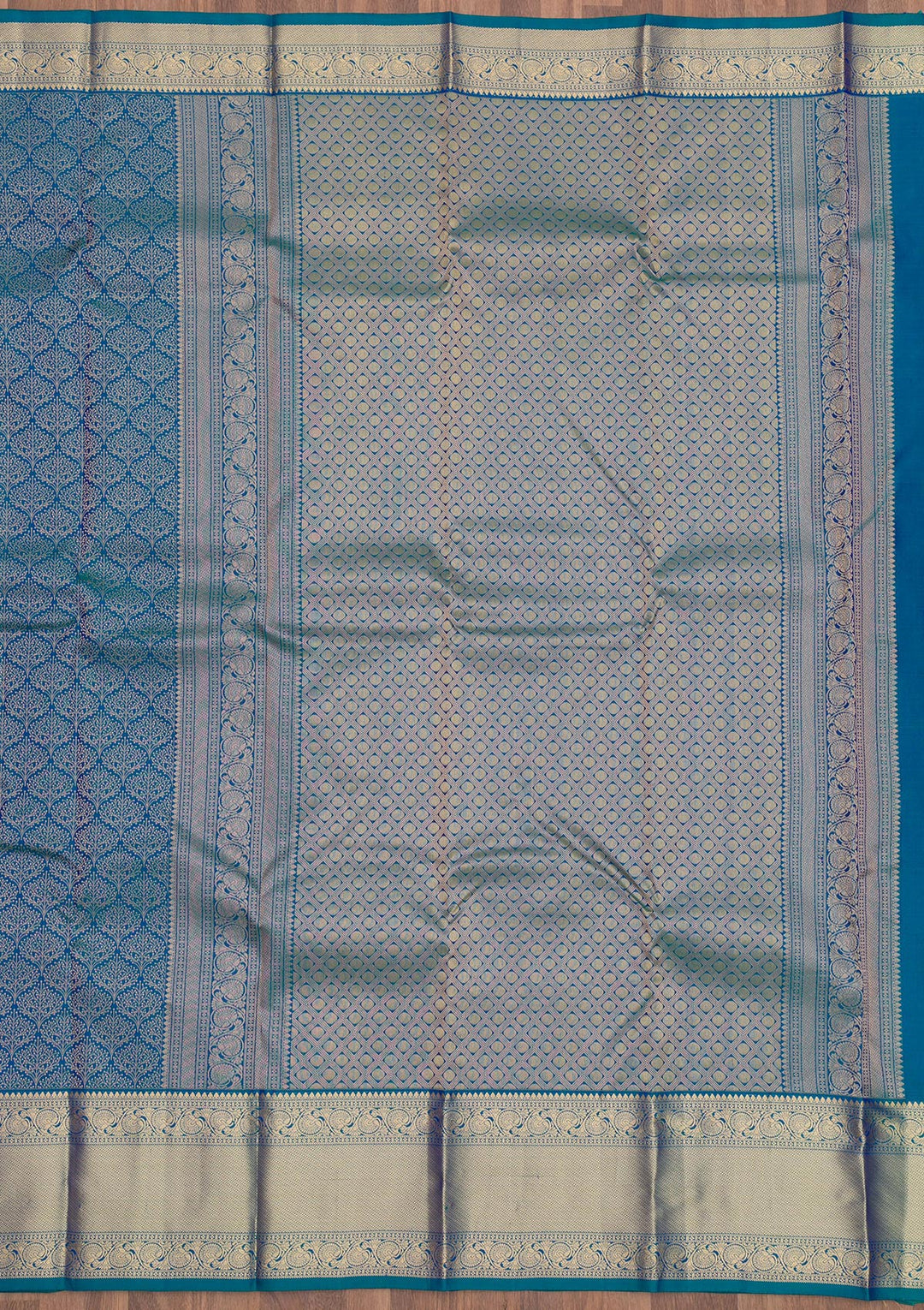 Peacock Blue Zariwork Pure Silk Saree