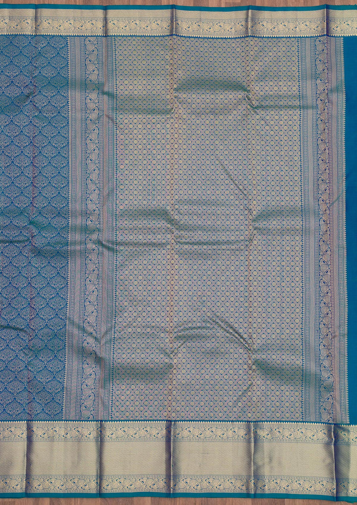 Peacock Blue Zariwork Pure Silk Saree