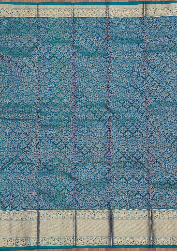 Peacock Blue Zariwork Pure Silk Saree
