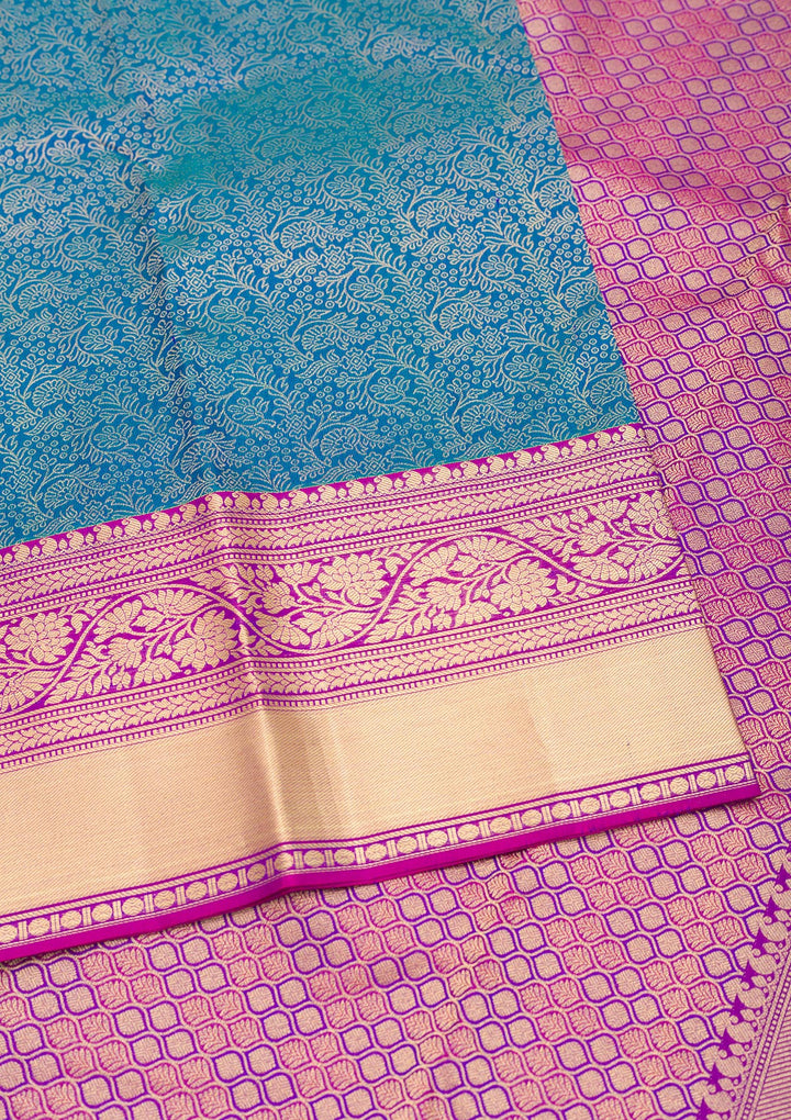 Peacock Blue Zariwork Pure Silk Saree