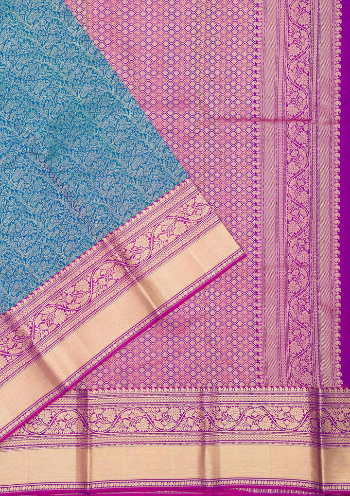 Peacock Blue Zariwork Pure Silk Saree
