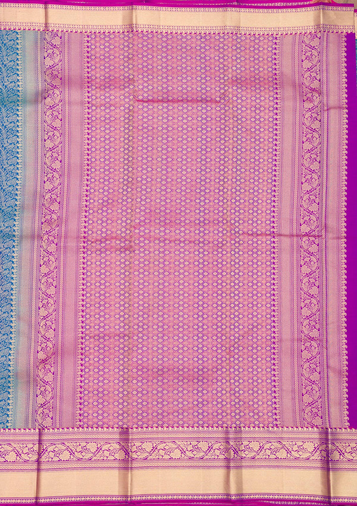 Peacock Blue Zariwork Pure Silk Saree