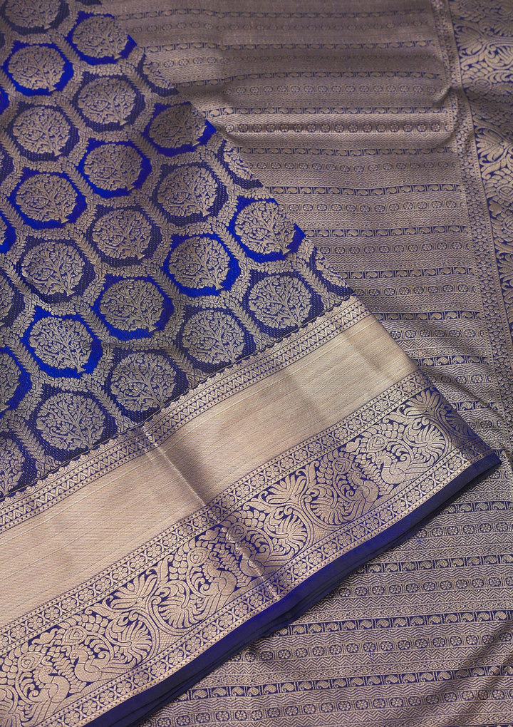 Peacock Blue Zariwork Pure Silk Saree