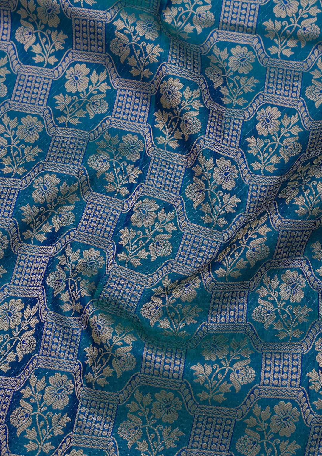 Peacock Blue Zariwork Pure Silk Saree