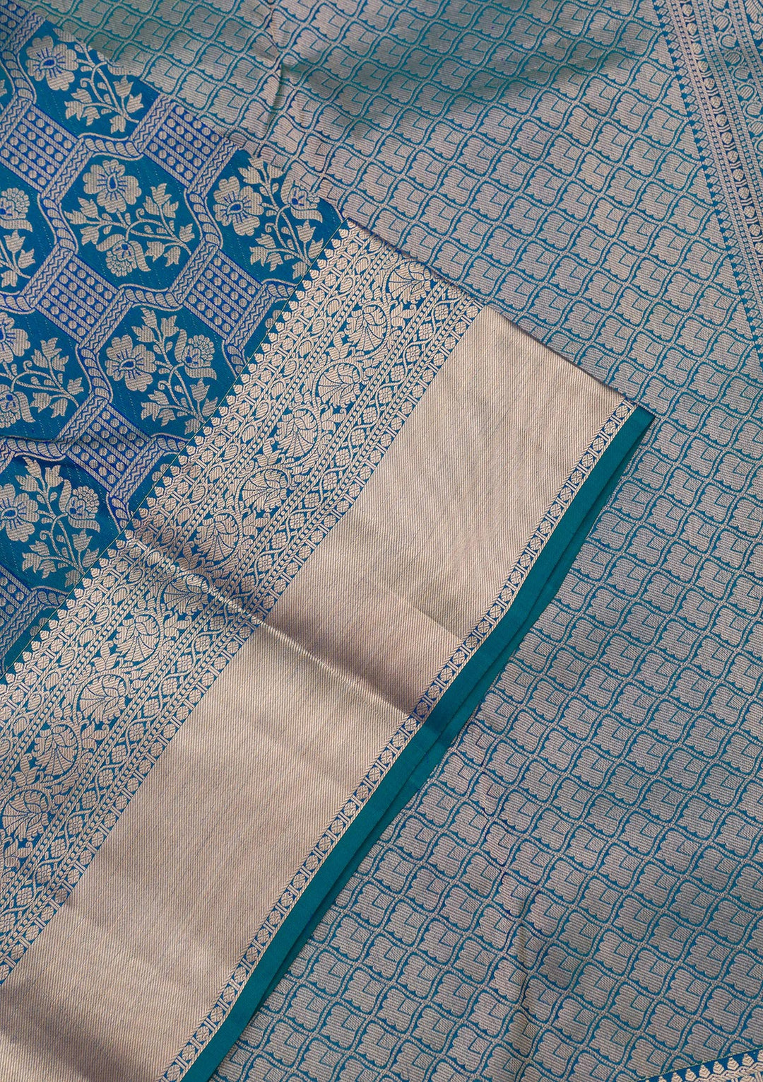 Peacock Blue Zariwork Pure Silk Saree