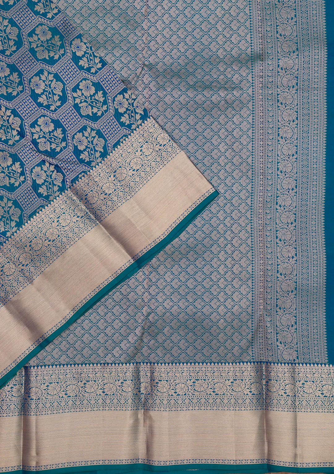 Peacock Blue Zariwork Pure Silk Saree