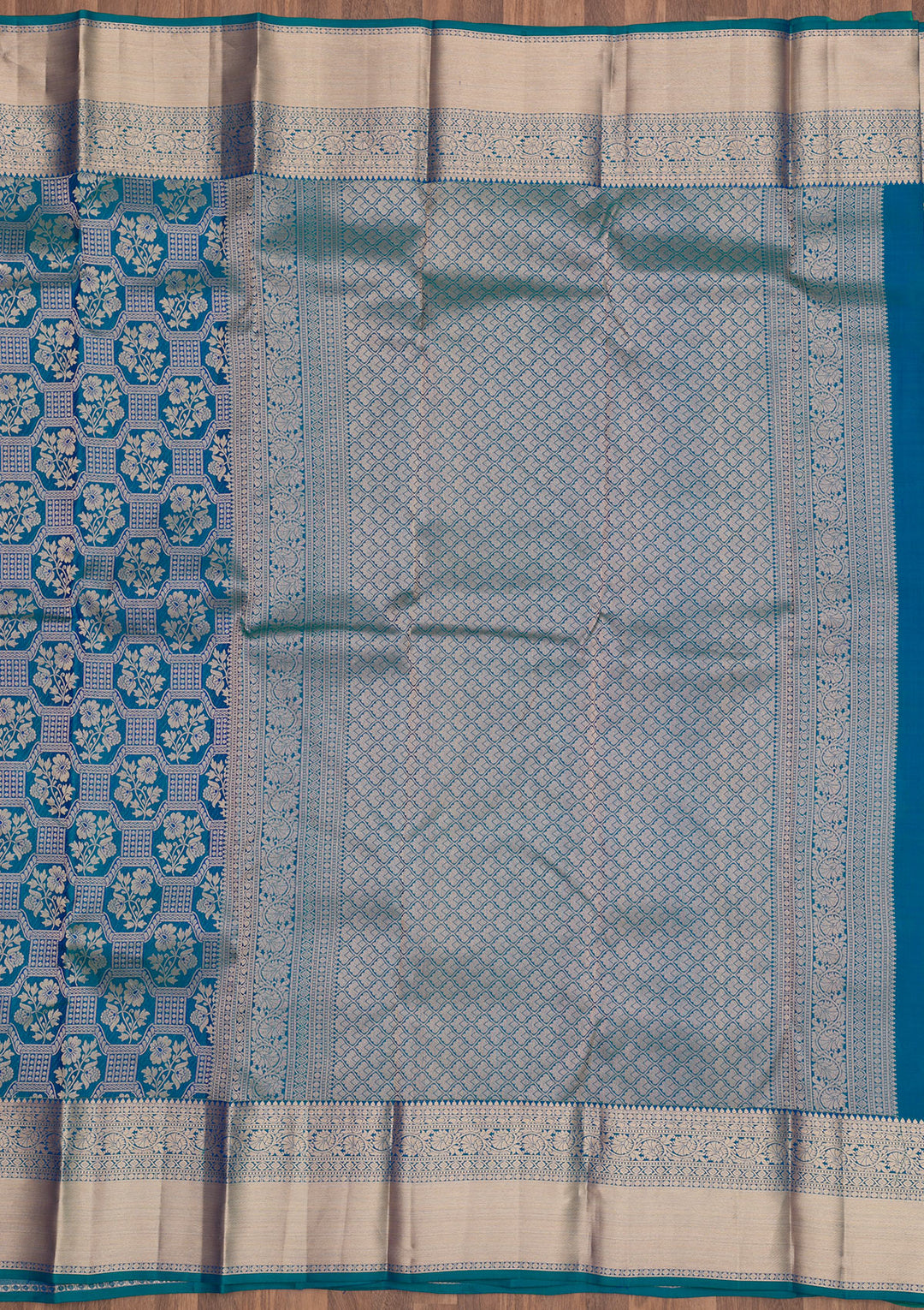 Peacock Blue Zariwork Pure Silk Saree