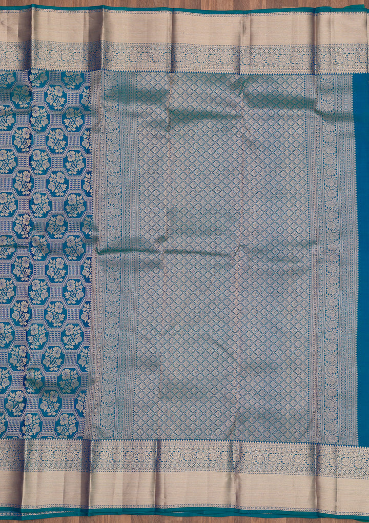 Peacock Blue Zariwork Pure Silk Saree