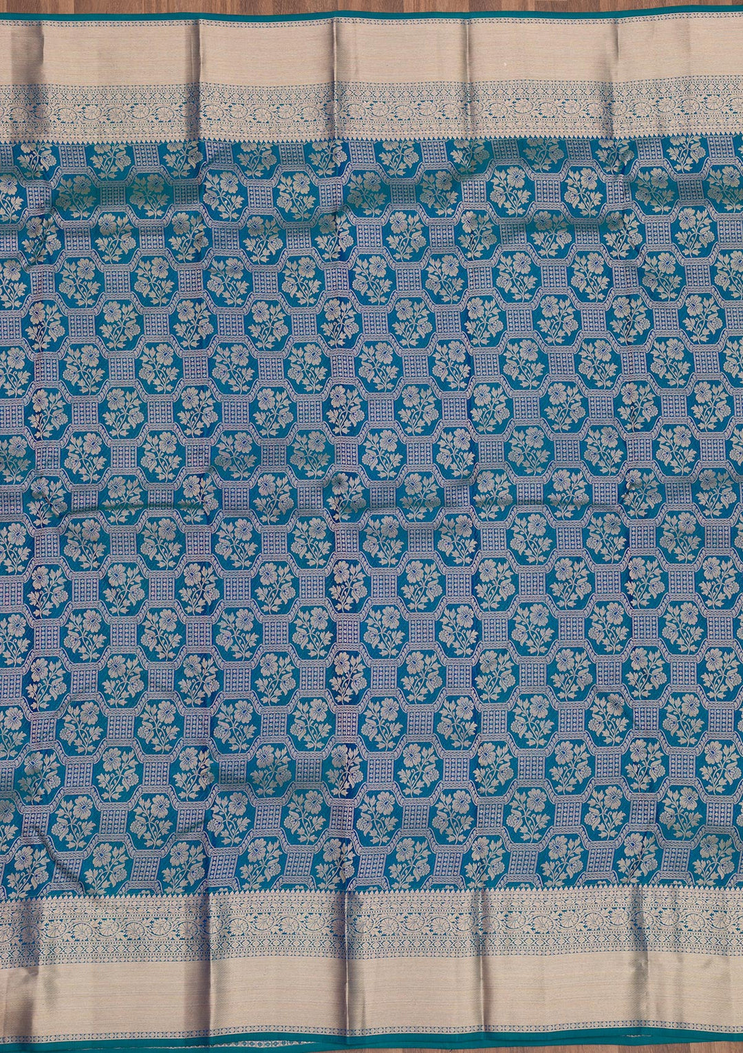 Peacock Blue Zariwork Pure Silk Saree