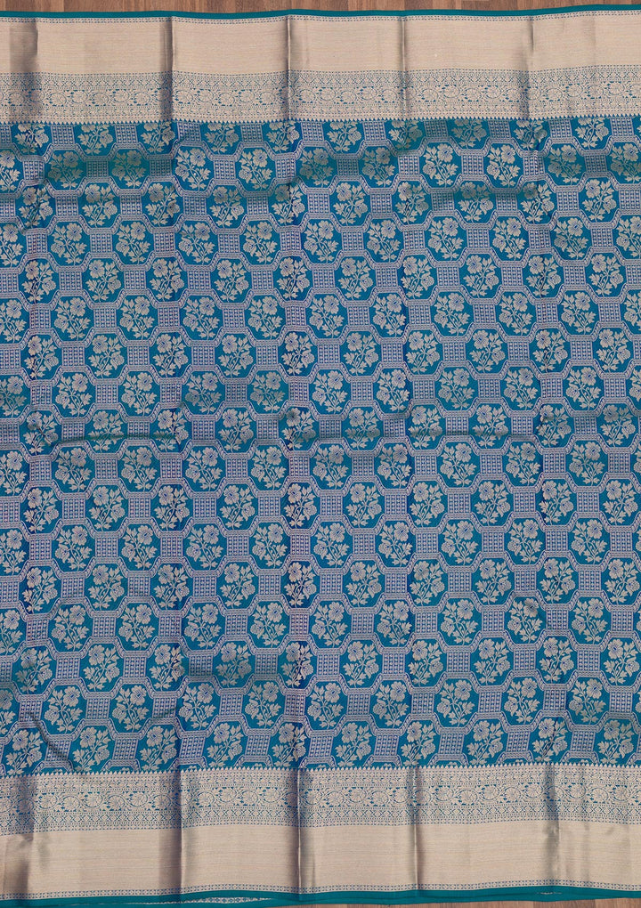 Peacock Blue Zariwork Pure Silk Saree