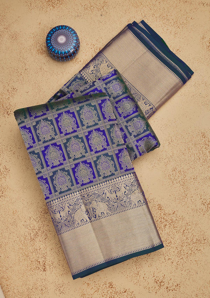 Peacock Blue Zariwork Pure Silk Saree