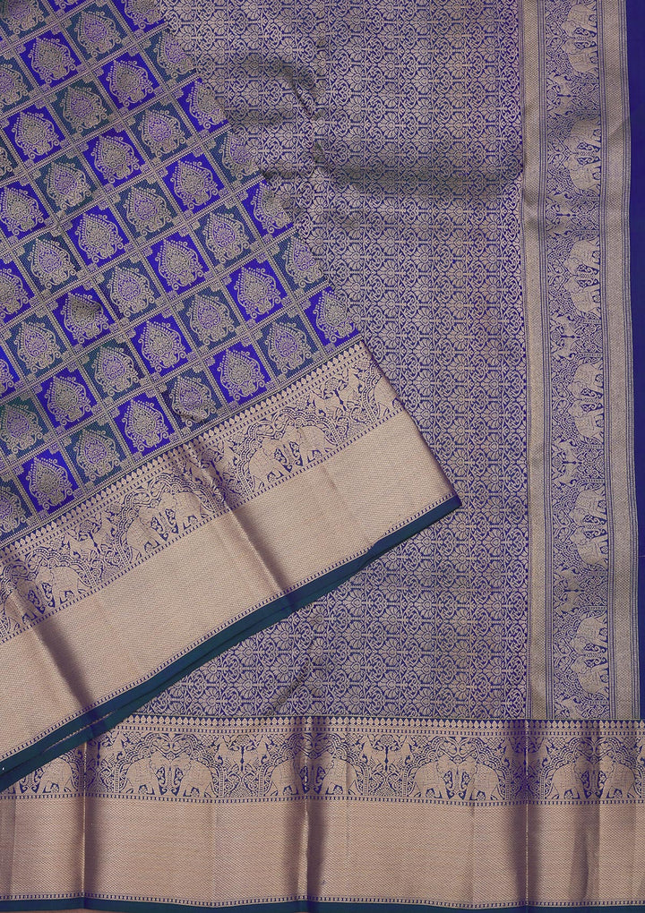 Peacock Blue Zariwork Pure Silk Saree