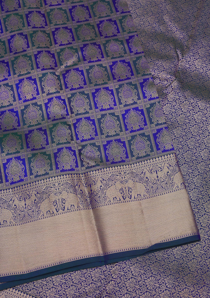 Peacock Blue Zariwork Pure Silk Saree