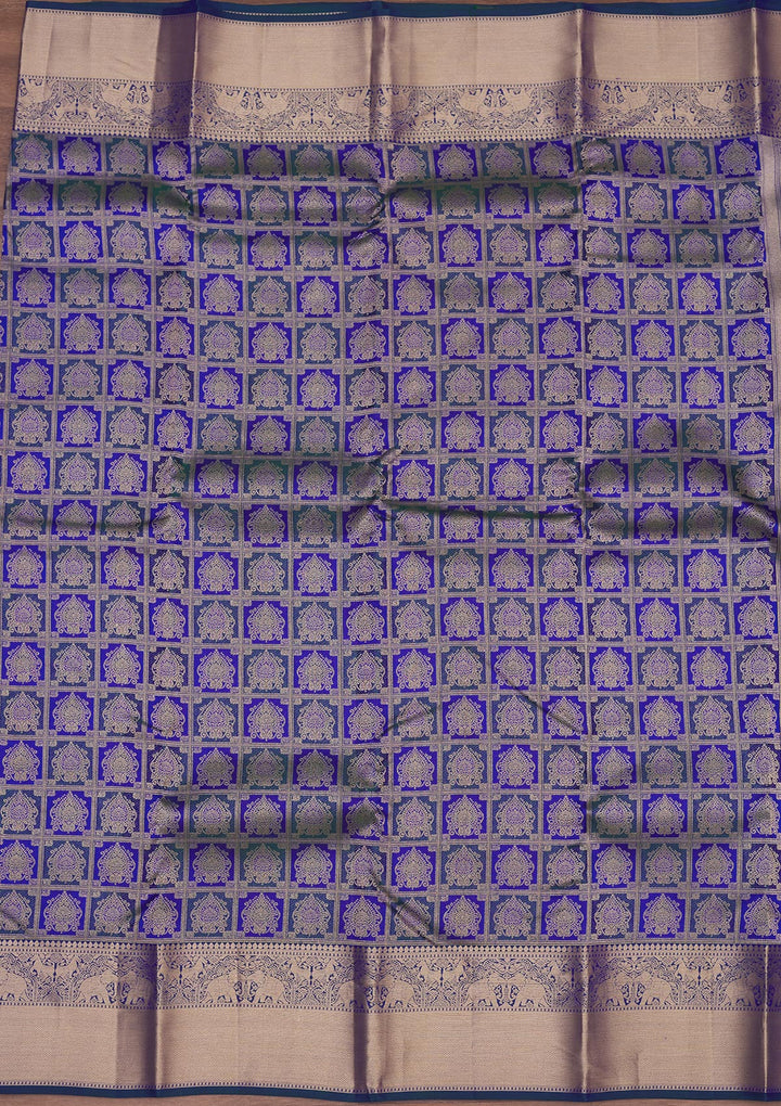Peacock Blue Zariwork Pure Silk Saree