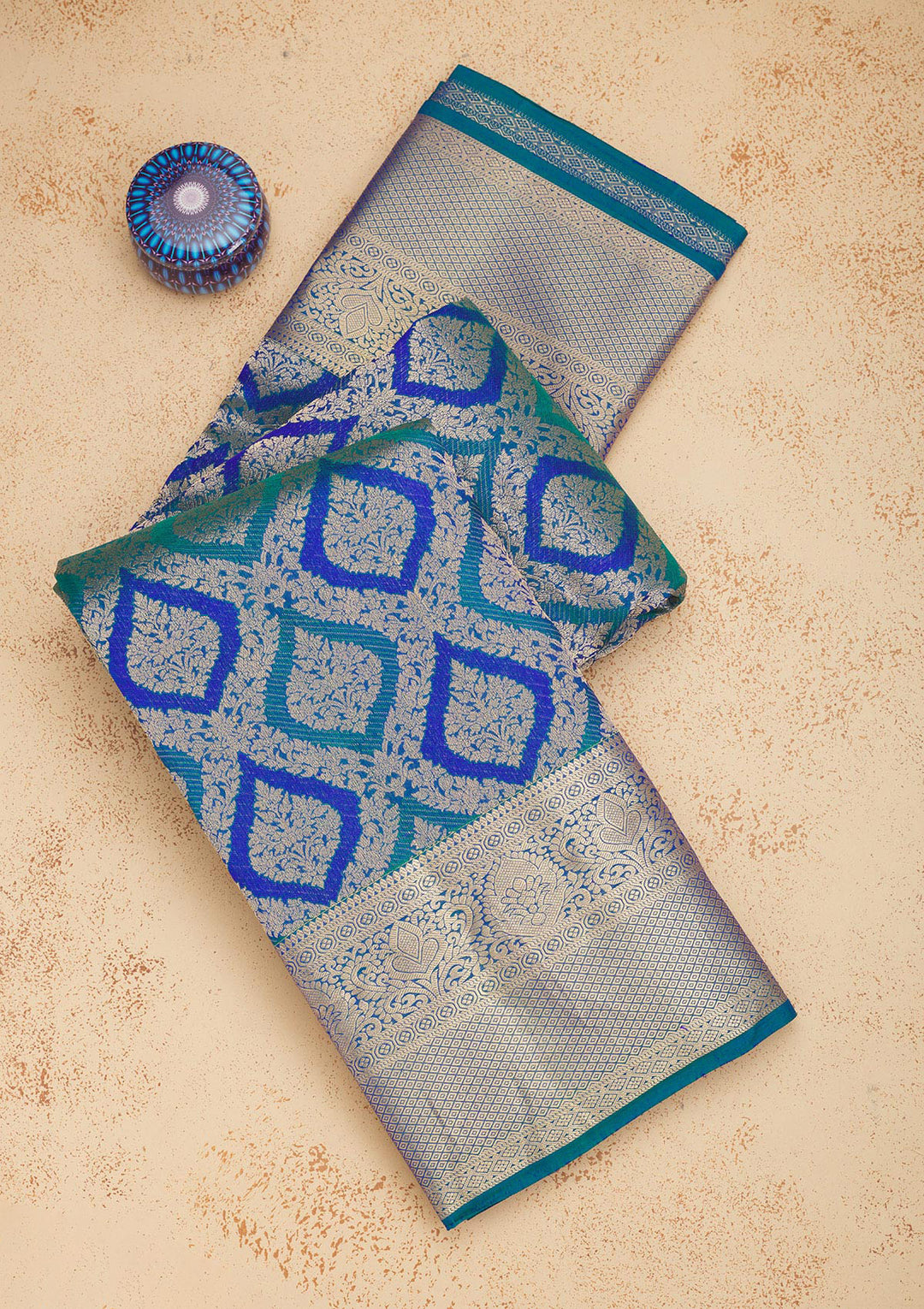 Peacock Blue Zariwork Pure Silk Saree