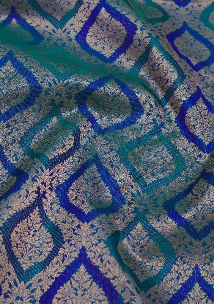 Peacock Blue Zariwork Pure Silk Saree