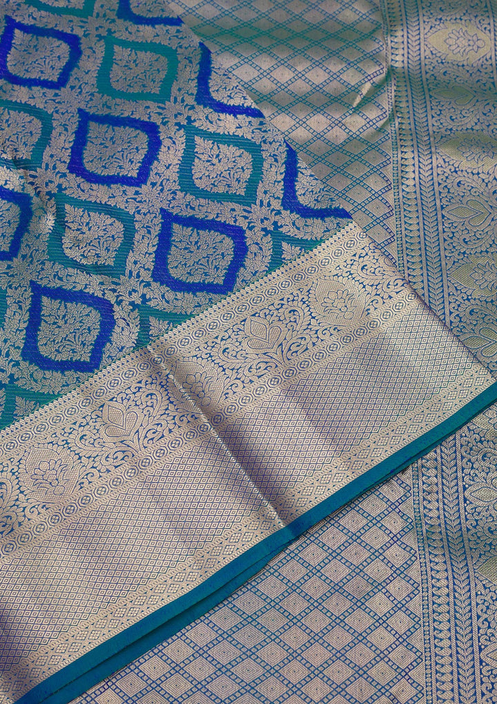 Peacock Blue Zariwork Pure Silk Saree