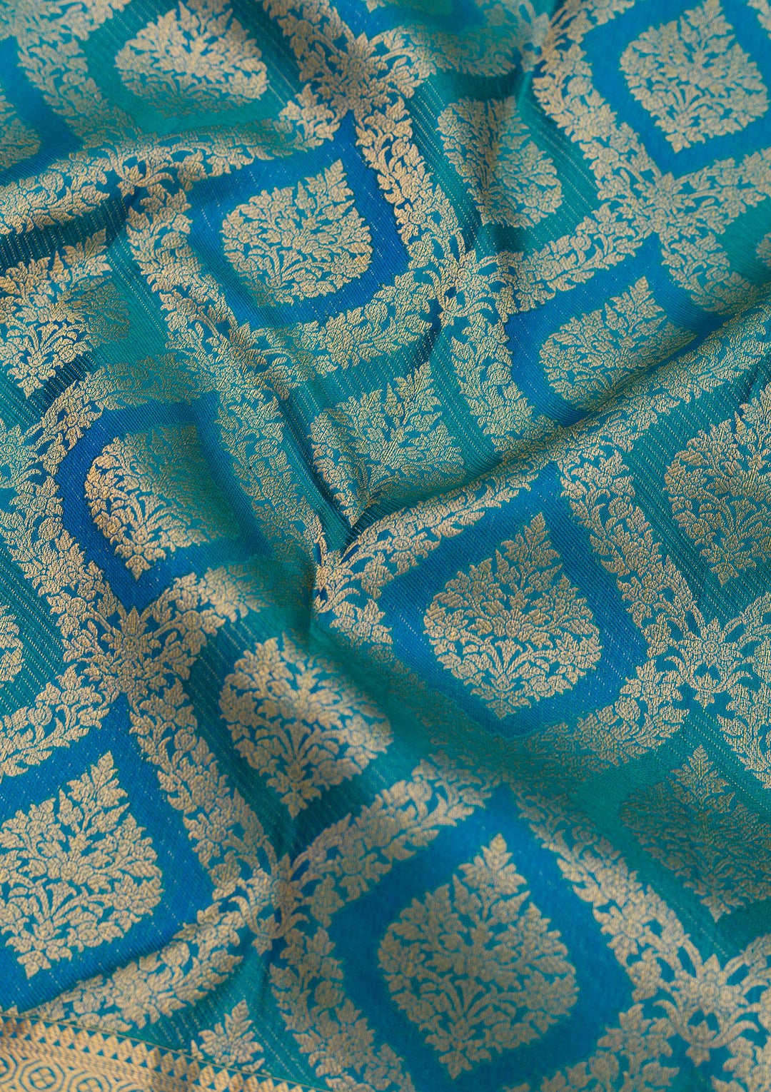 Peacock Blue Zariwork Pure Silk Saree
