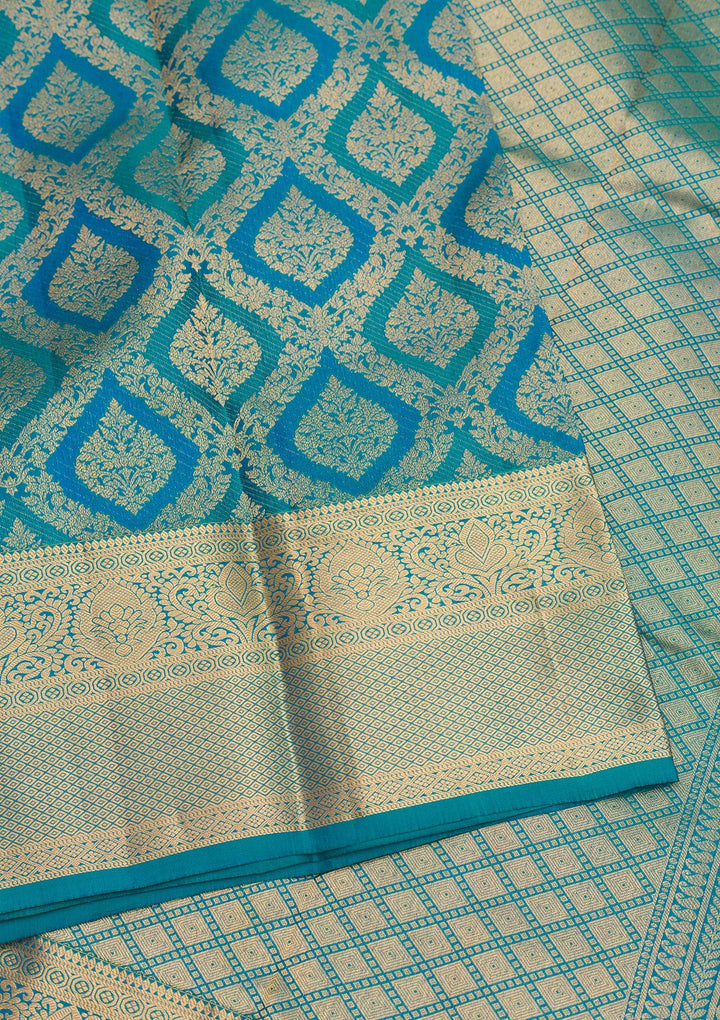 Peacock Blue Zariwork Pure Silk Saree