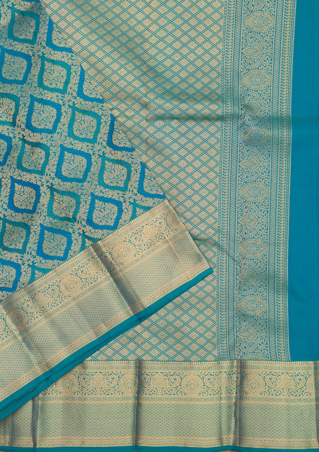 Peacock Blue Zariwork Pure Silk Saree
