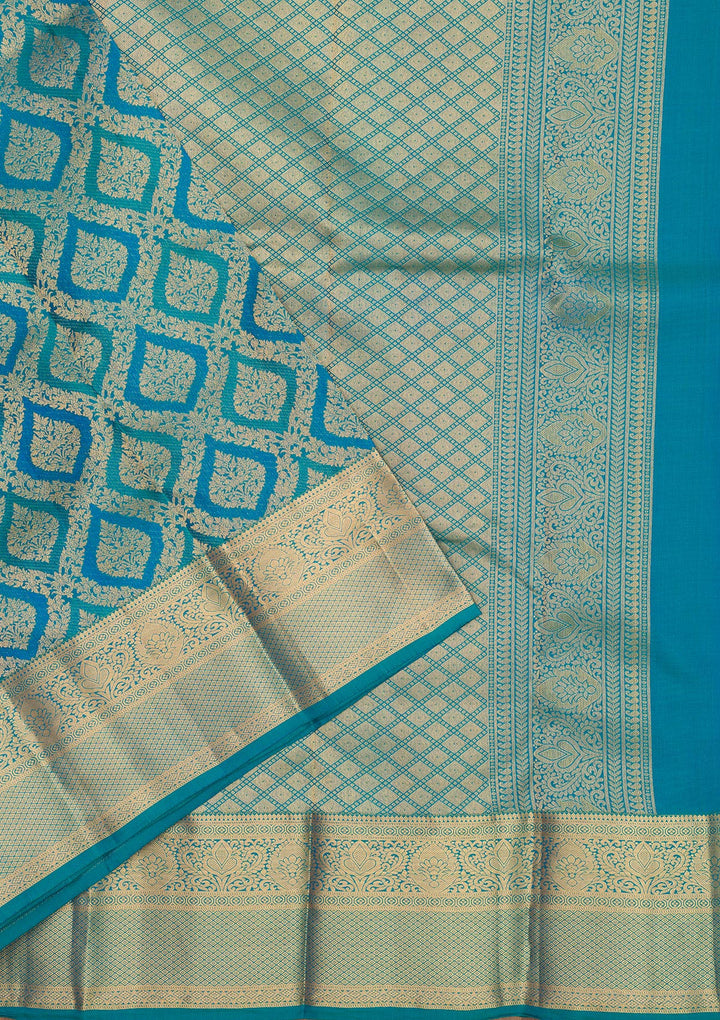 Peacock Blue Zariwork Pure Silk Saree