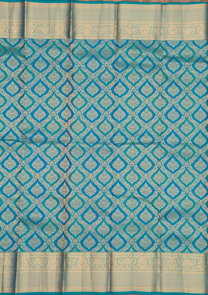 Peacock Blue Zariwork Pure Silk Saree