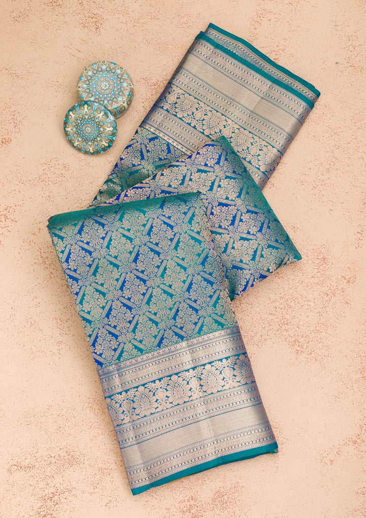 Peacock Blue Zariwork Kanjivaram Pure Silk Saree