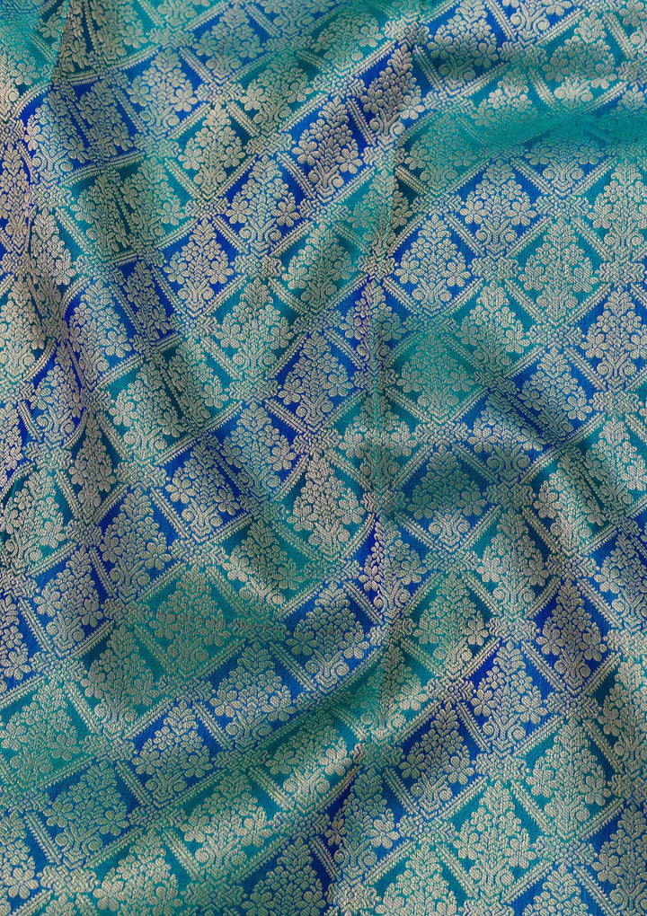 Peacock Blue Zariwork Kanjivaram Pure Silk Saree
