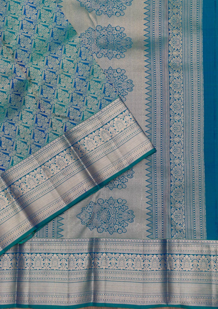 Peacock Blue Zariwork Kanjivaram Pure Silk Saree