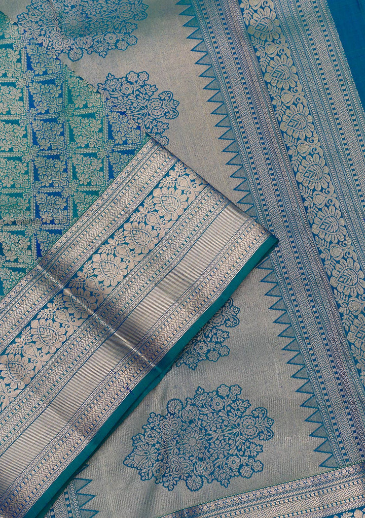 Peacock Blue Zariwork Kanjivaram Pure Silk Saree