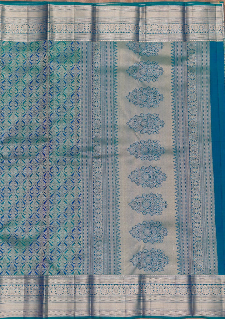 Peacock Blue Zariwork Kanjivaram Pure Silk Saree