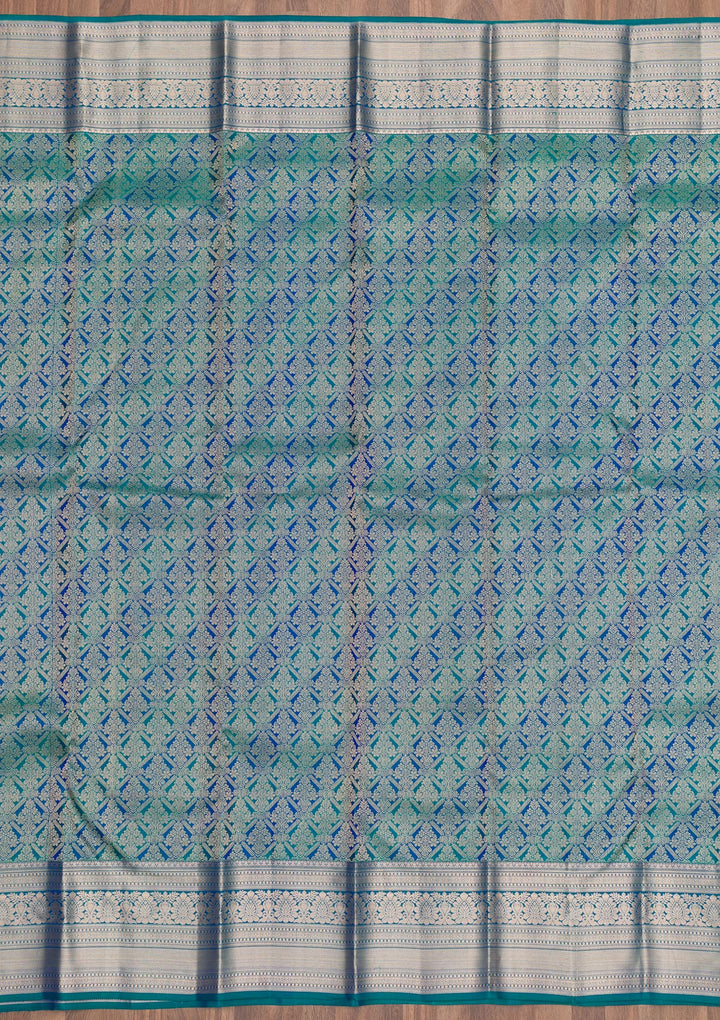 Peacock Blue Zariwork Kanjivaram Pure Silk Saree
