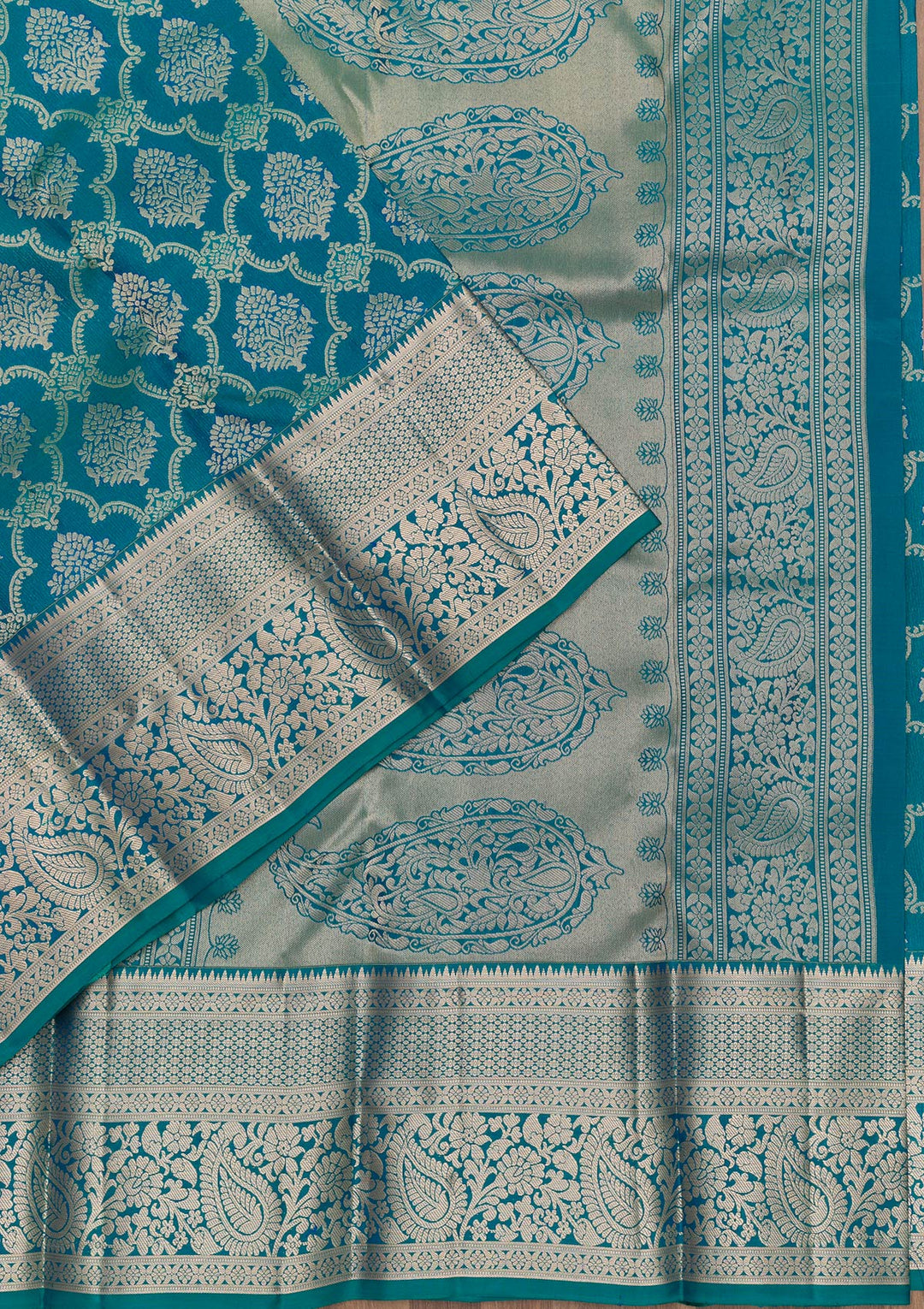 Peacock Blue Zariwork Pure Silk Saree