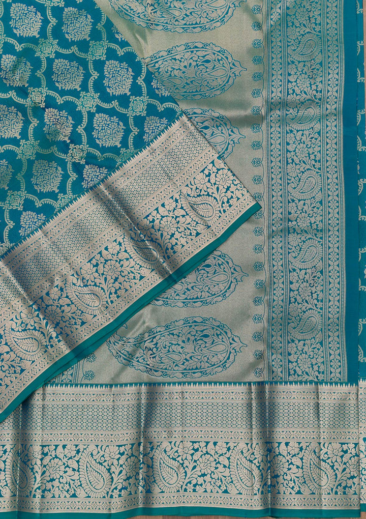 Peacock Blue Zariwork Pure Silk Saree