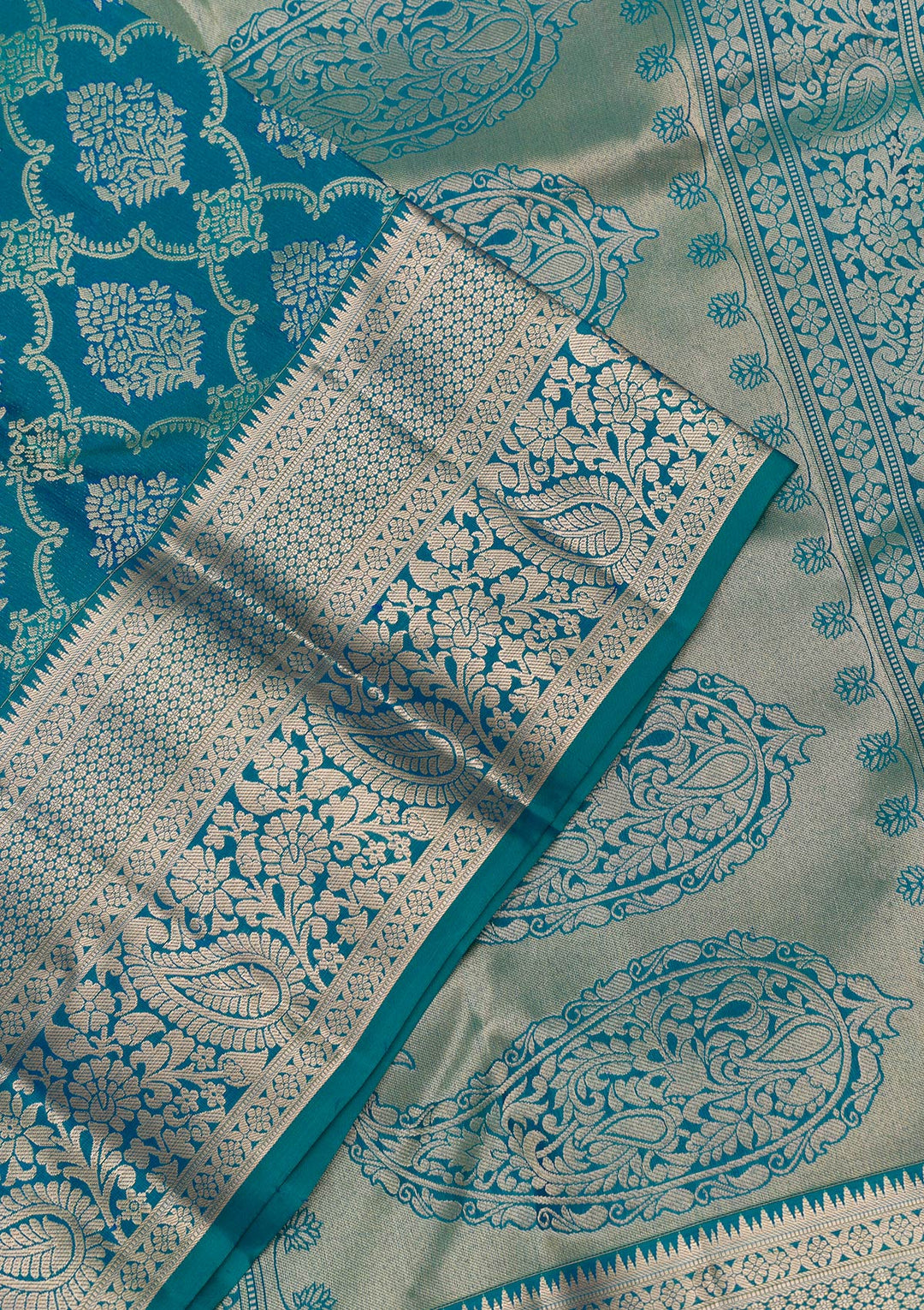 Peacock Blue Zariwork Pure Silk Saree
