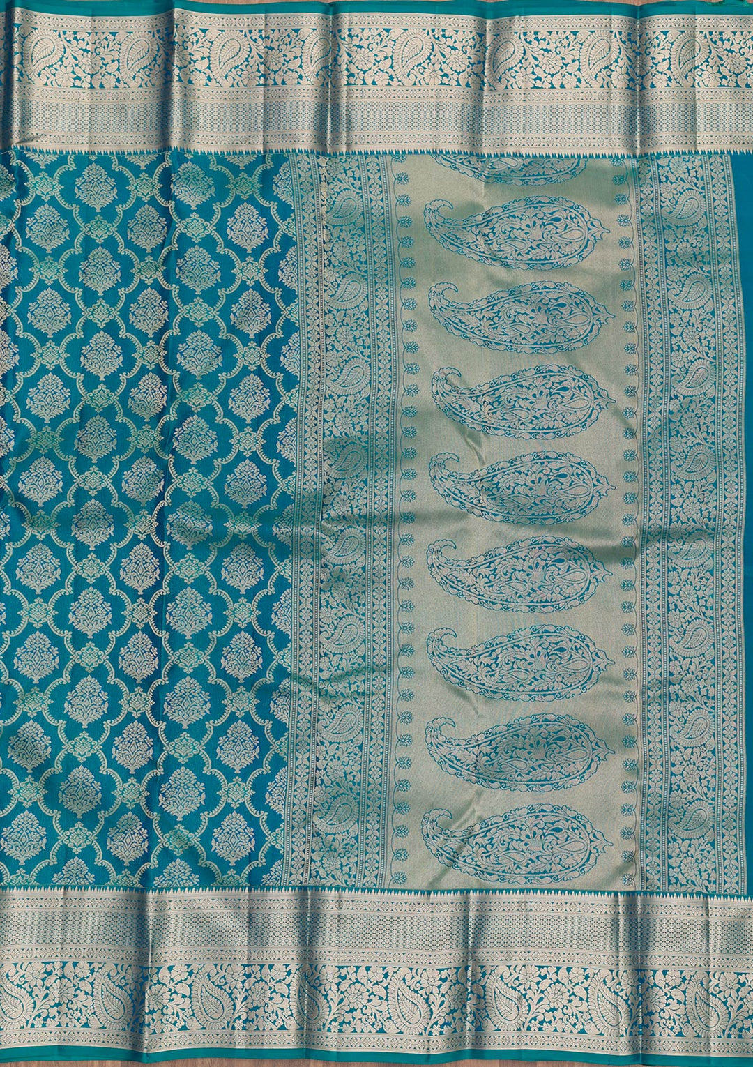 Peacock Blue Zariwork Pure Silk Saree