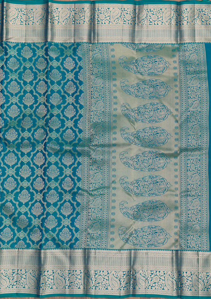 Peacock Blue Zariwork Pure Silk Saree