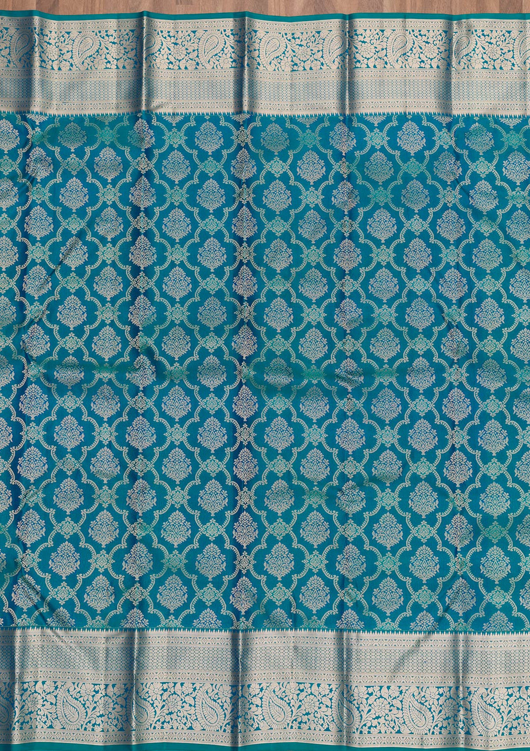 Peacock Blue Zariwork Pure Silk Saree