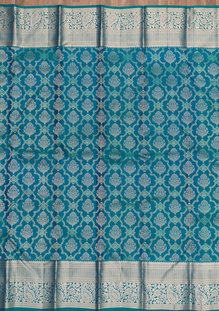 Peacock Blue Zariwork Pure Silk Saree