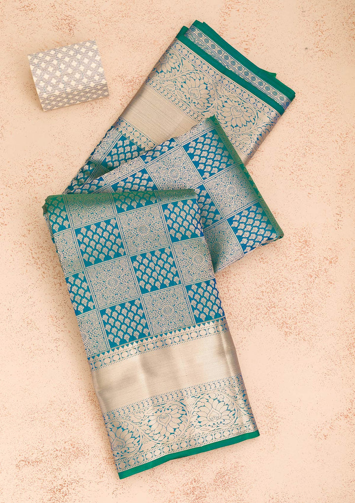 Peacock Blue Zariwork Kanjivaram Pure Silk Saree