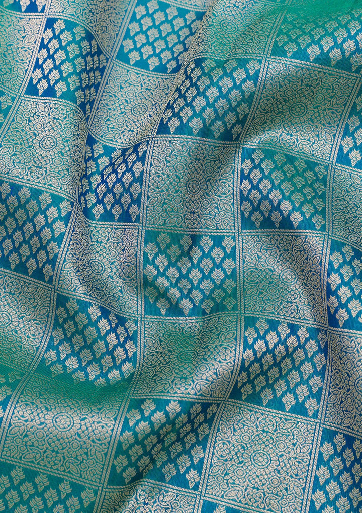 Peacock Blue Zariwork Kanjivaram Pure Silk Saree