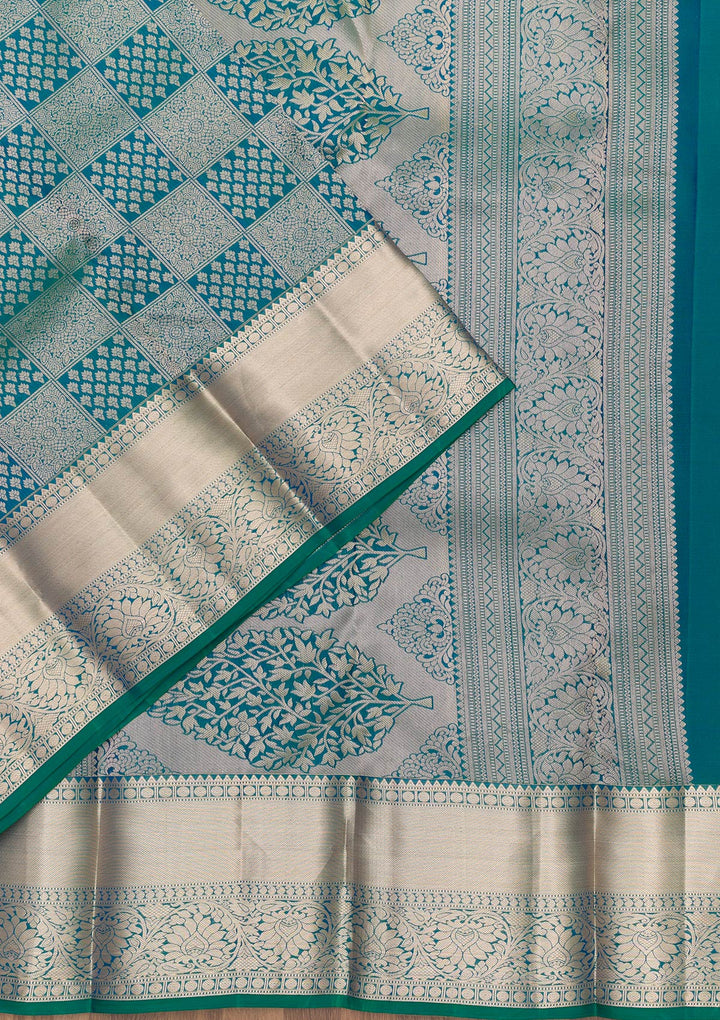 Peacock Blue Zariwork Kanjivaram Pure Silk Saree