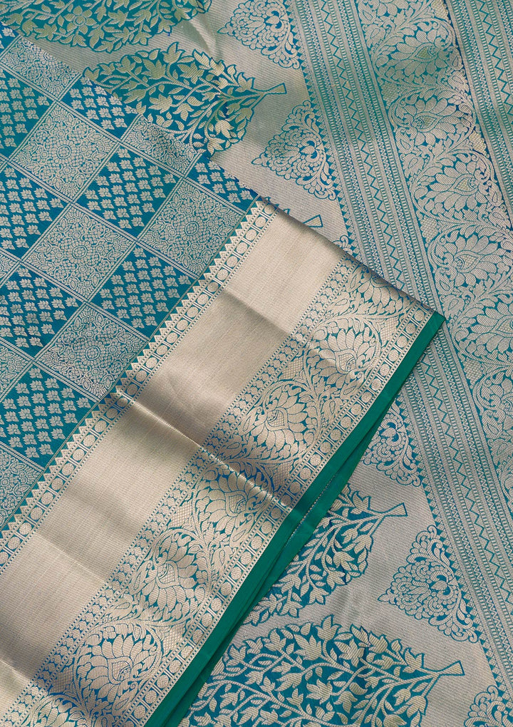Peacock Blue Zariwork Kanjivaram Pure Silk Saree