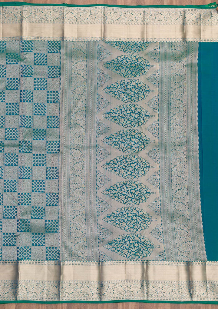 Peacock Blue Zariwork Kanjivaram Pure Silk Saree