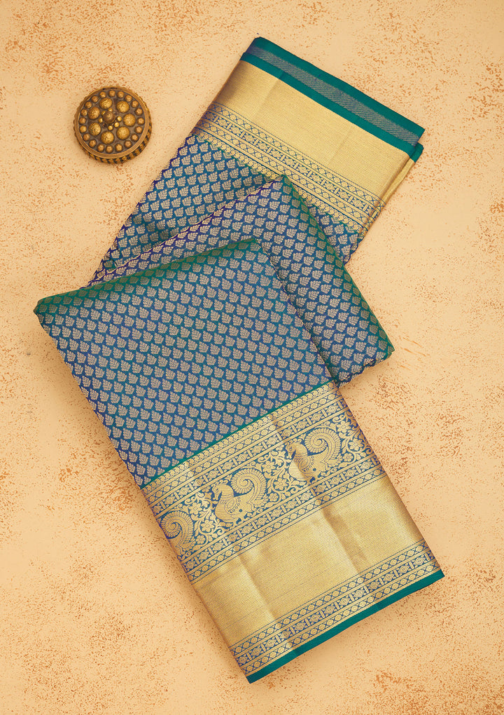 Peacock Blue Zariwork Pure Silk Saree